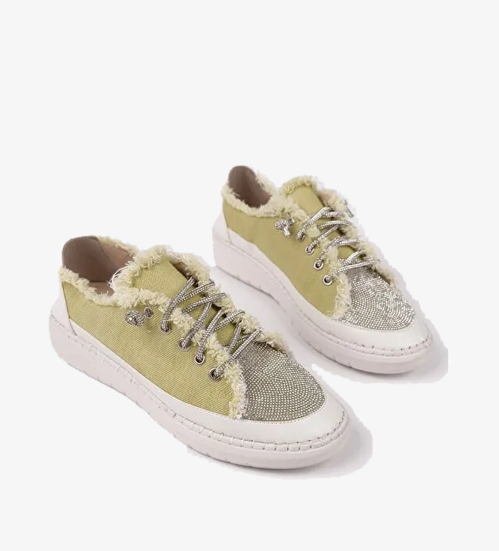 DAMSEL Bağcıklı Taşlı Kadın Günlük Denim Sneaker Spor Ayakkabı - Görsel 1