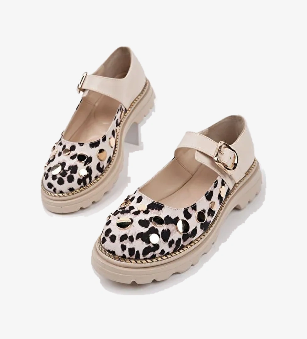EGERİA Leopar Desenli Tek Bantlı Kalın Taban Kadın Günlük Loafer Ayakkabı