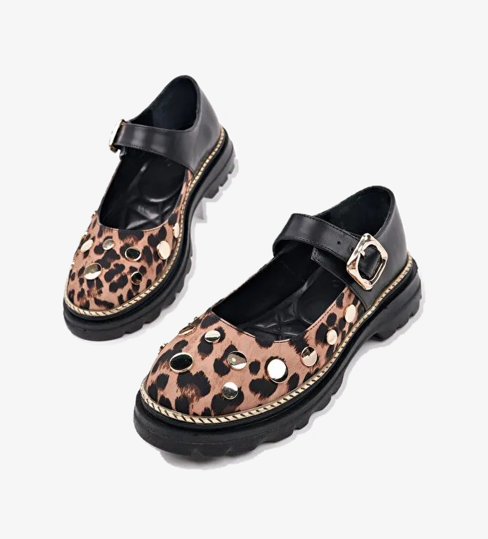 Muggo Egeri̇a Leopar Desenli Tek Bantlı Kalın Taban Kadın Günlük Loafer Ayakkabı model görseli