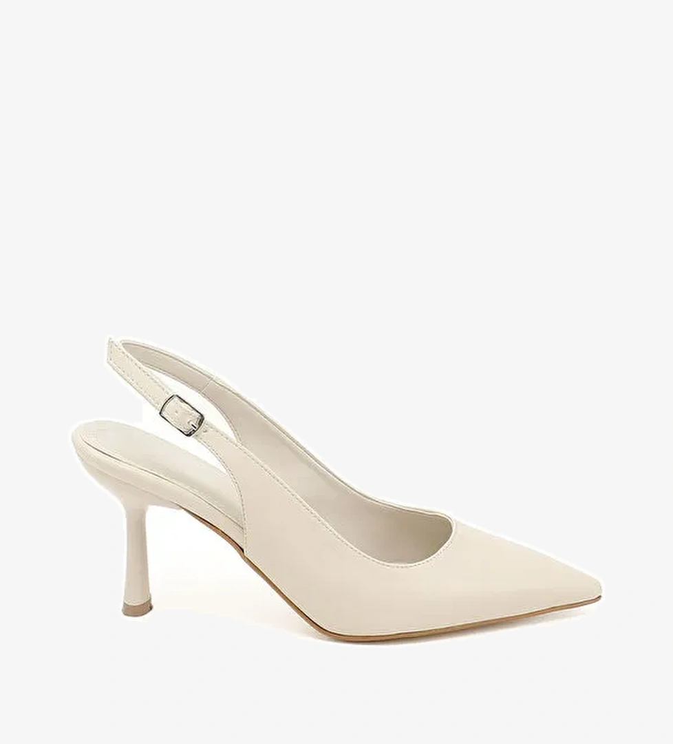 Kadın KREM Sivri Burun Kadeh Ökçe Arkası Açık Ayakkabı - Görsel 1