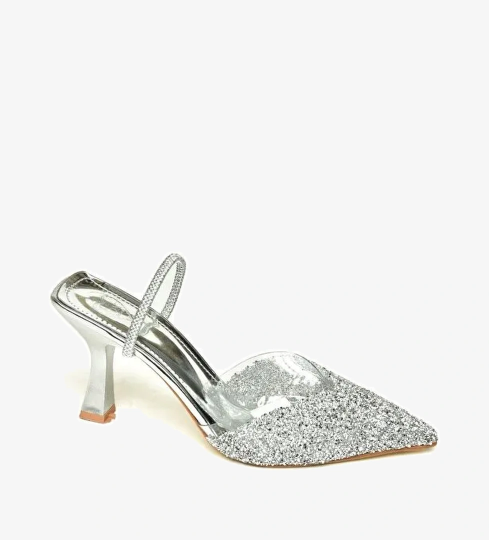 U6145671 Gümüş Kadın Topuklu Ayakkabı - Görsel 1