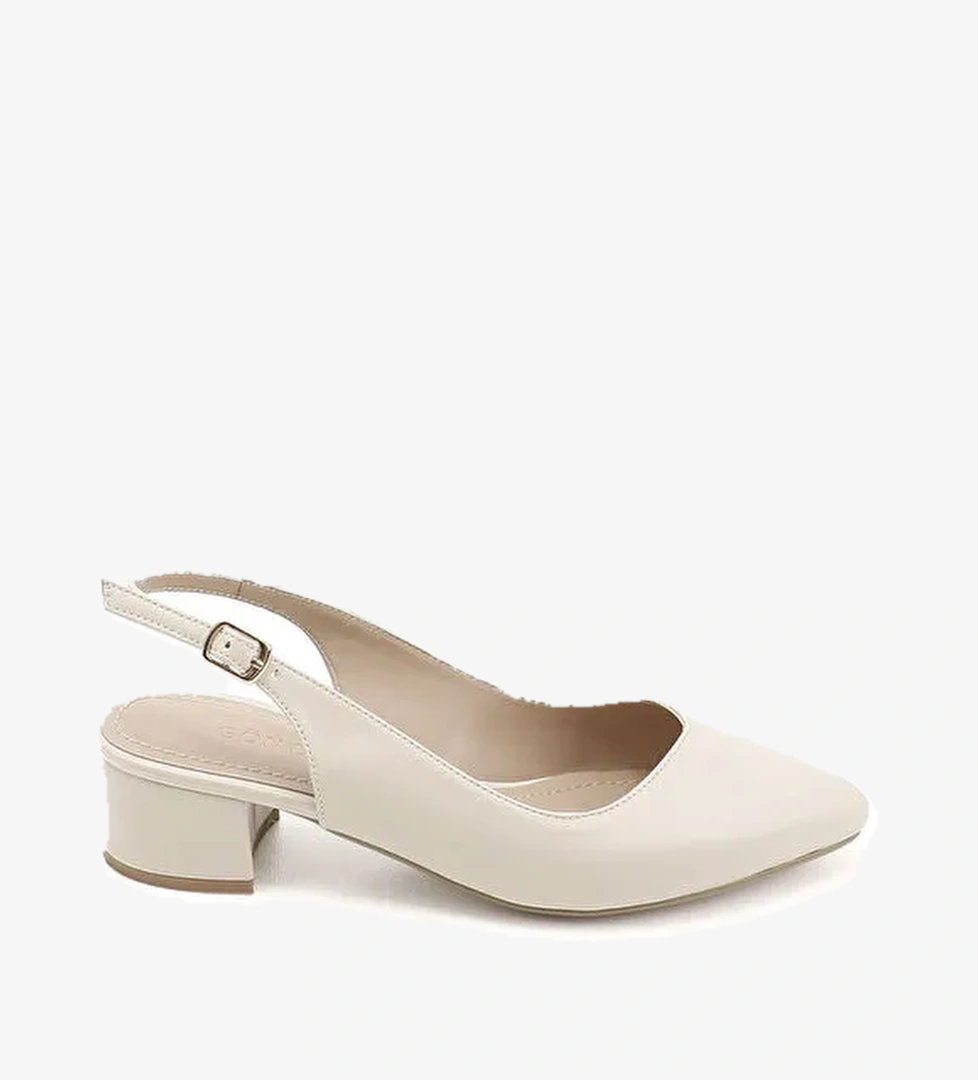 Kadın KREM Sivri Burun Arkası Açık Ayakkabı