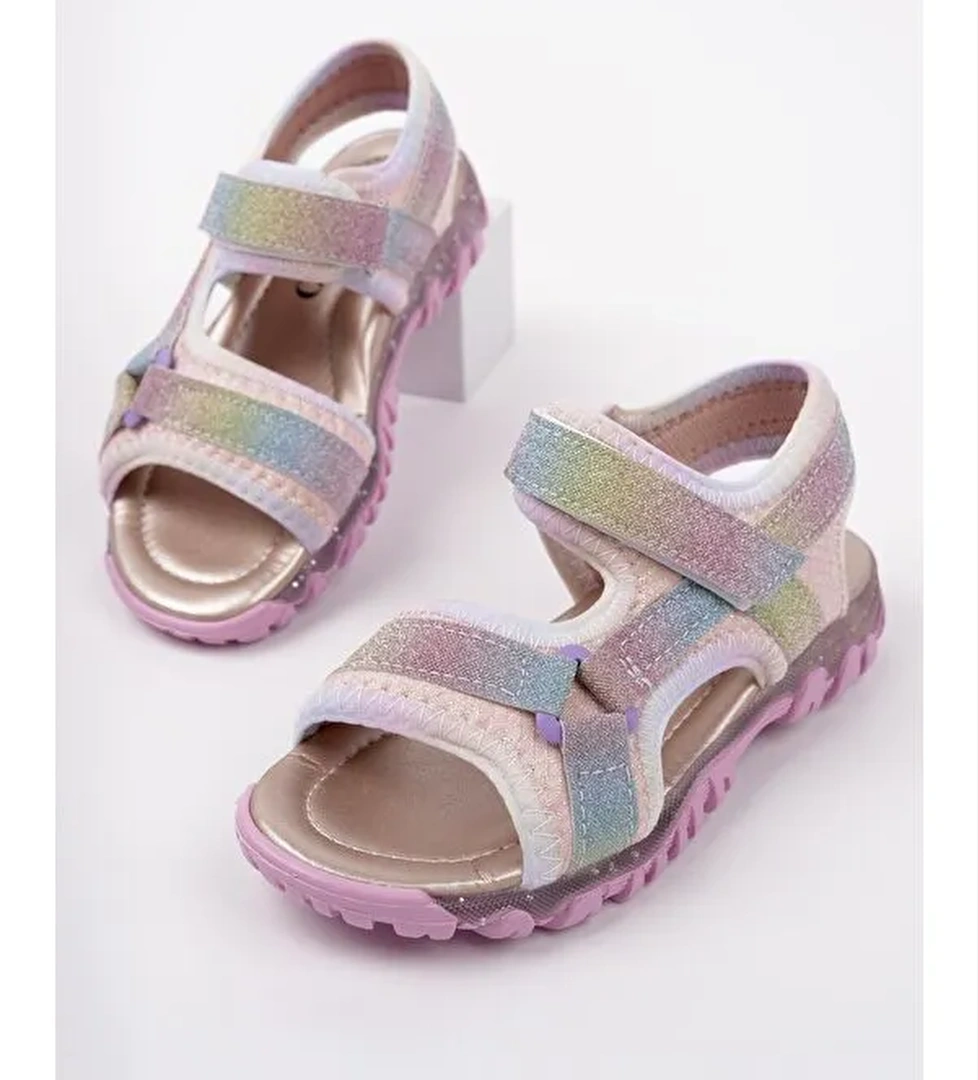 ELON Cırtlı ve Simli Günlük Kız Çocuk Sandalet