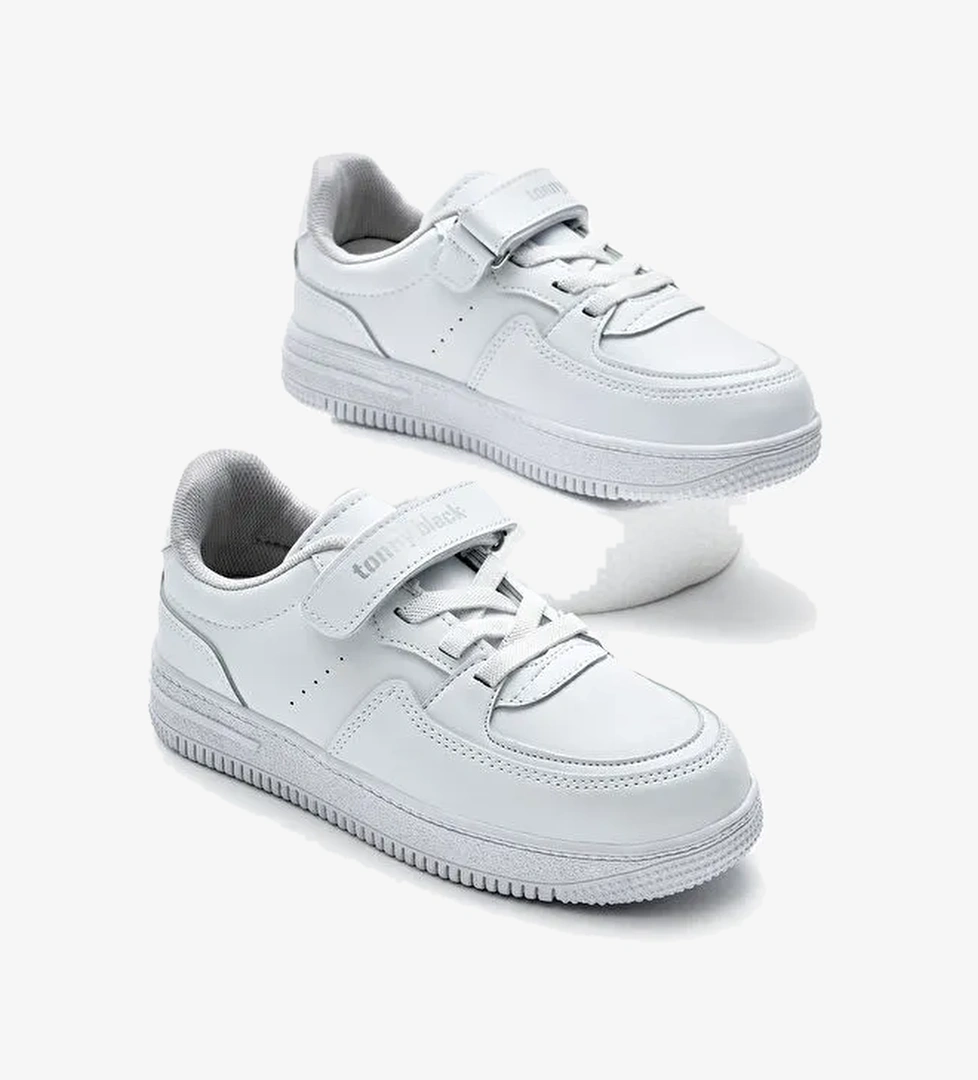 Çocuk Unisex Beyaz Beyaz Termo Taban Cırtlı Lastik Bağcıklı Spor Ayakkabı