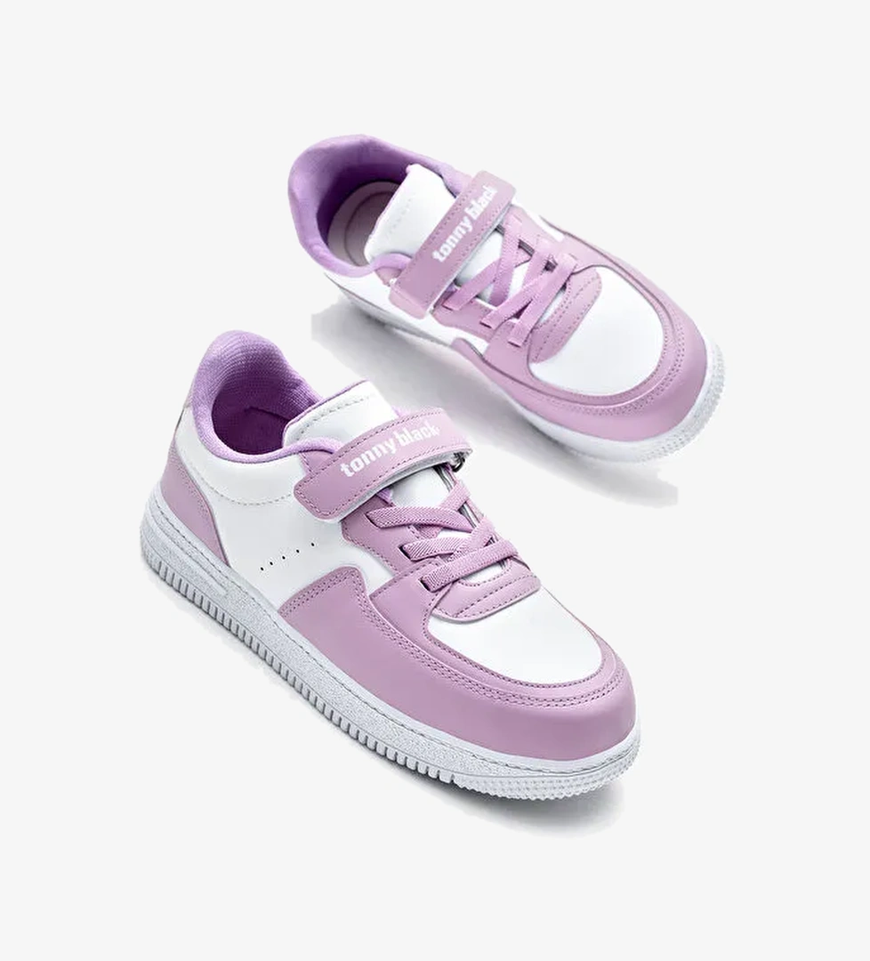Çocuk Unisex Beyaz Lila Termo Taban Cırtlı Lastik Bağcıklı Spor Ayakkabı