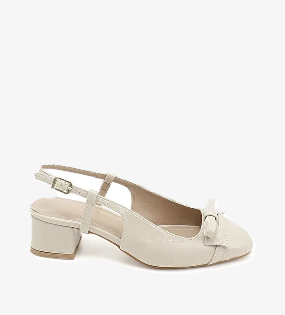 Kadın TEN Fiyonklu Kısa Kalın Topuklu Arkası Açık Ayakkabı - Görsel 1