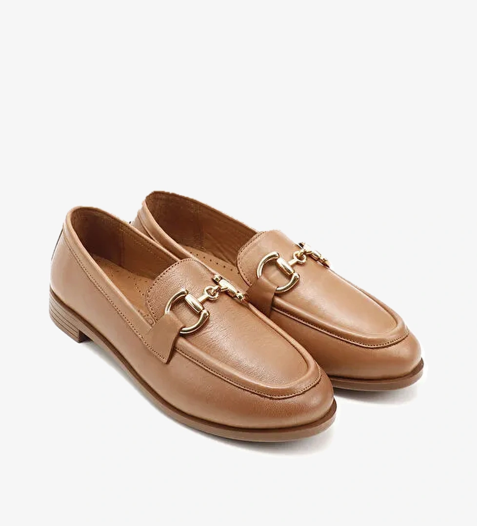 Kadın TABA Tokalı Hakiki Deri Loafer Ayakkabı - Görsel 1