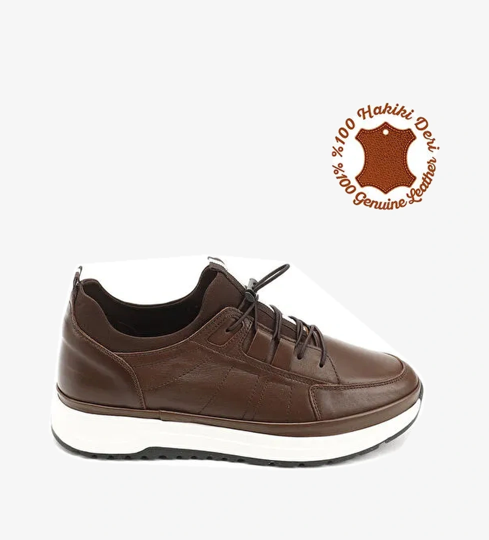 Erkek ORTA KAHVERENGİ Elastanlı Lastik Bağcıklı Hakiki Deri Comfort Sneaker