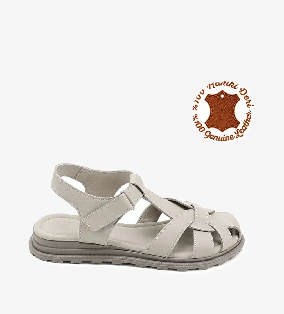 Kadın YEŞİL Cırt Bantlı Burnu Kapalı Hakiki Deri Sandalet