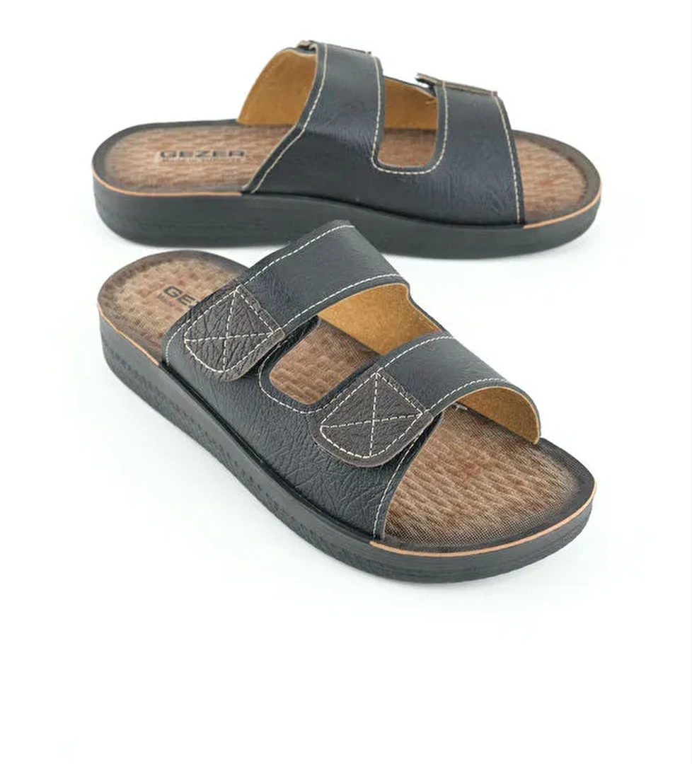 Yazlık Erkek Suni Deri İki Kemer Ayarlanabilir Rahat Taban Günlük Terlik - Görsel 1