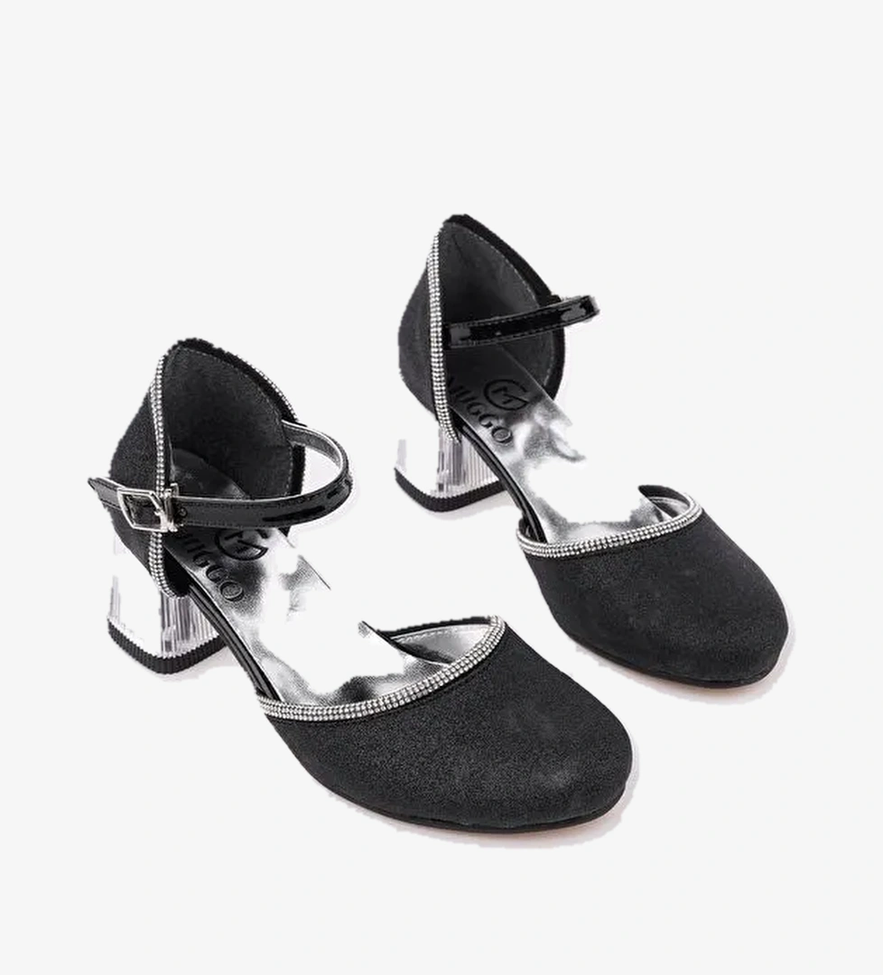 Muggo Else Bilekten Bağlamalı Simli Kız Çocuk Kısa Topuklu Ayakkabı model görseli