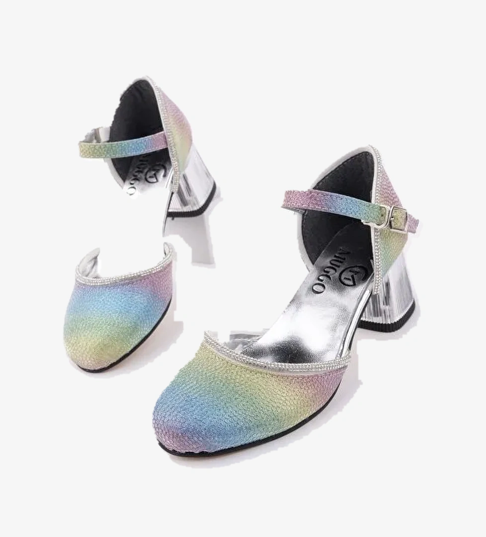 ELSE Bilekten Bağlamalı Simli Kız Çocuk Kısa Topuklu Ayakkabı