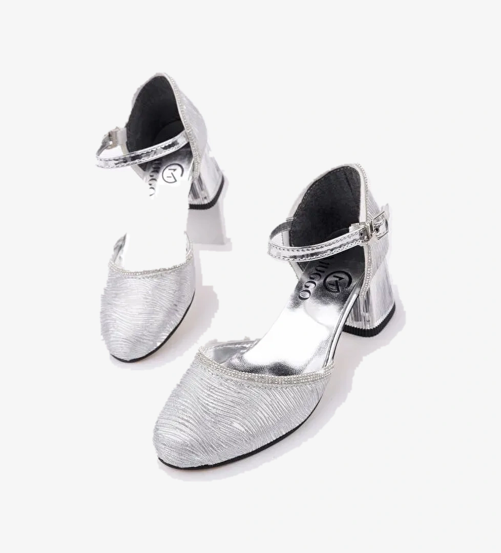 ELSE Bilekten Bağlamalı Simli Kız Çocuk Kısa Topuklu Ayakkabı