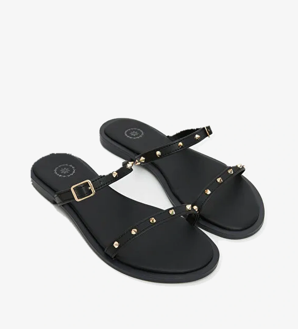 Deri Görünümlü Kadın Terlik - Görsel 1