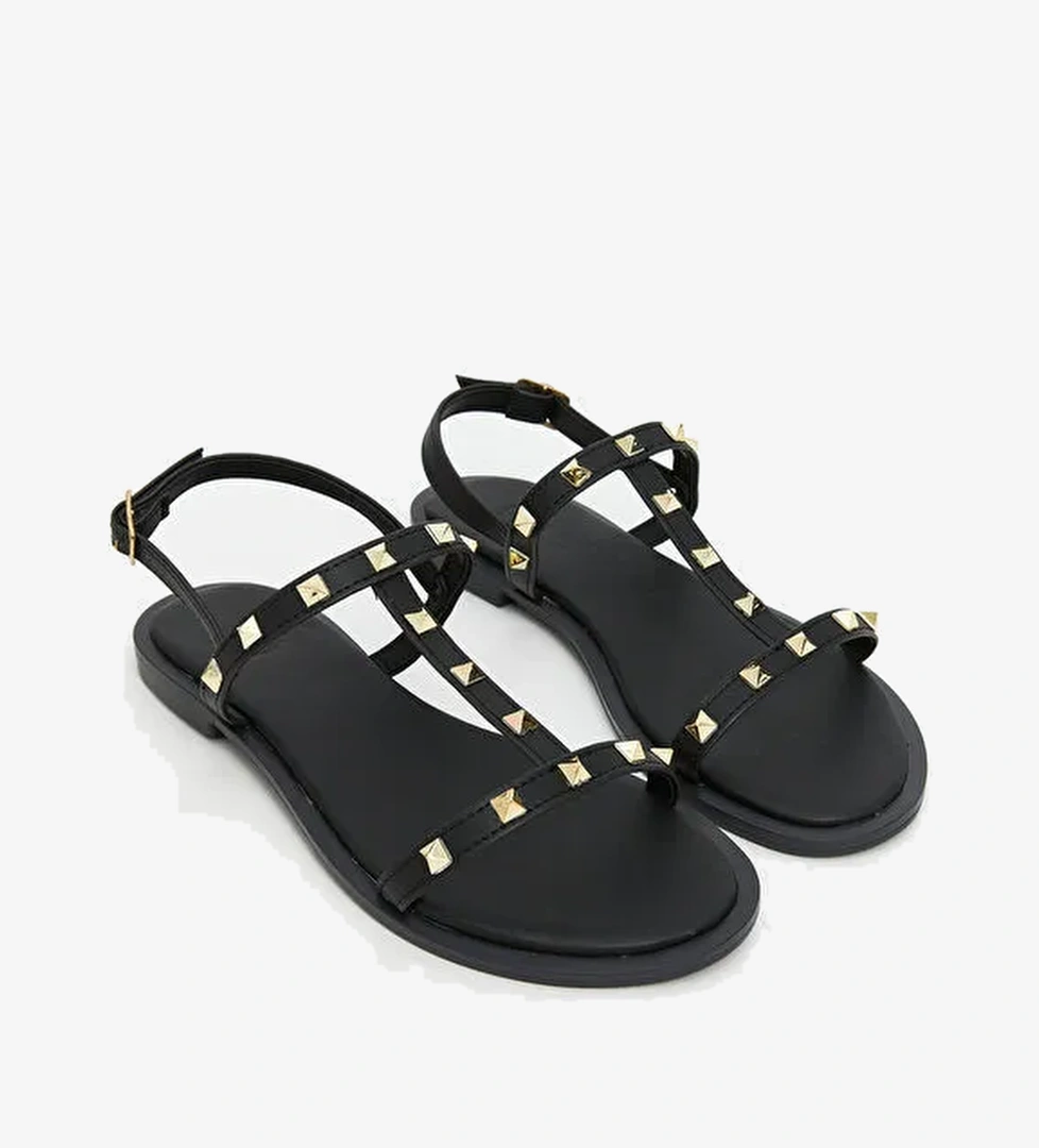 Deri Görünümlü Kadın Sandalet - Görsel 1