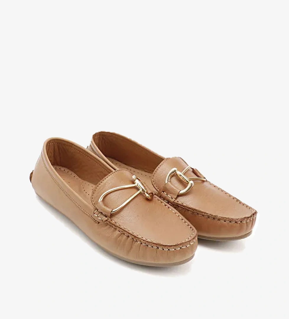Kadın TABA Tokalı Rok Hakiki Deri Comfort Loafer - Görsel 1