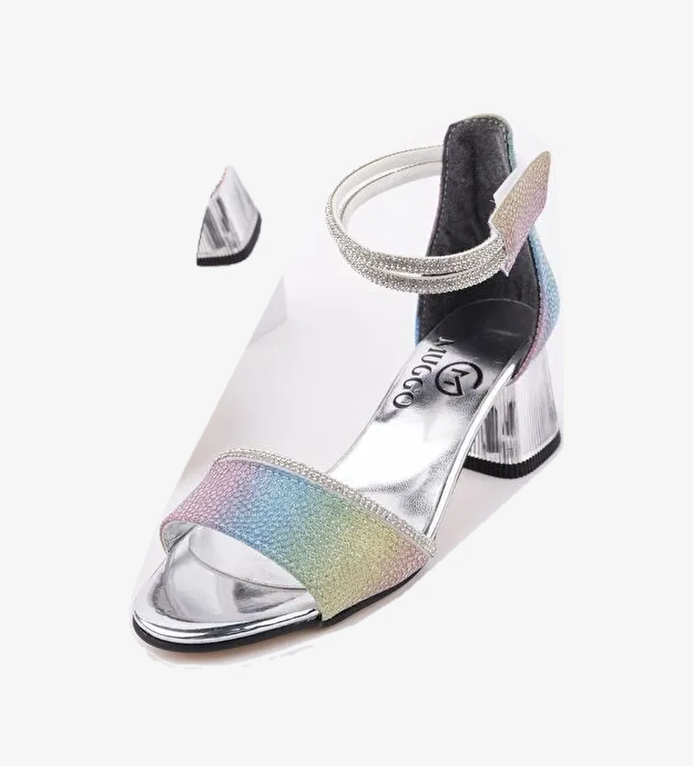 NOŞA Bilekten Bağlamalı Simli Kız Çocuk Kısa Topuklu Ayakkabı