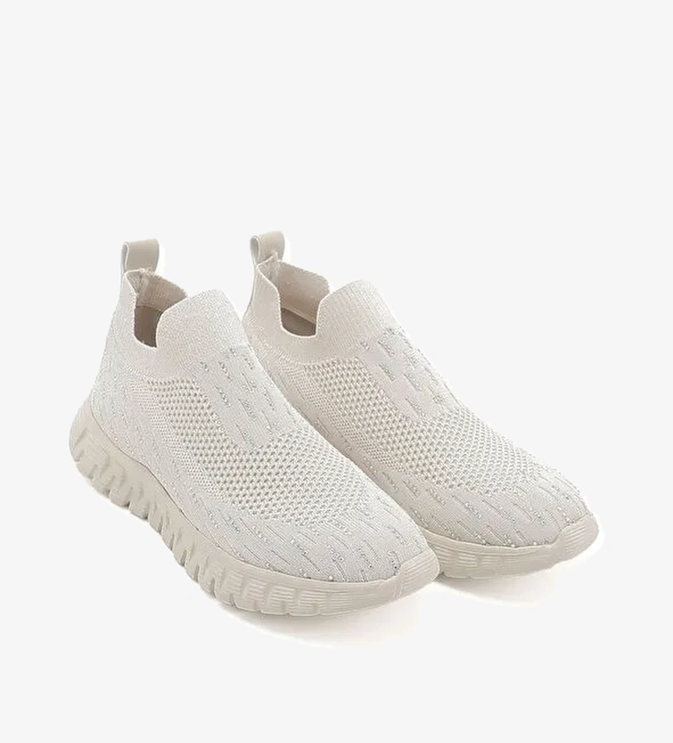 Kadın AÇIK NUDE Triko Taşlı Memory Foam Tabanlıklı Comfort Sneaker - Görsel 1