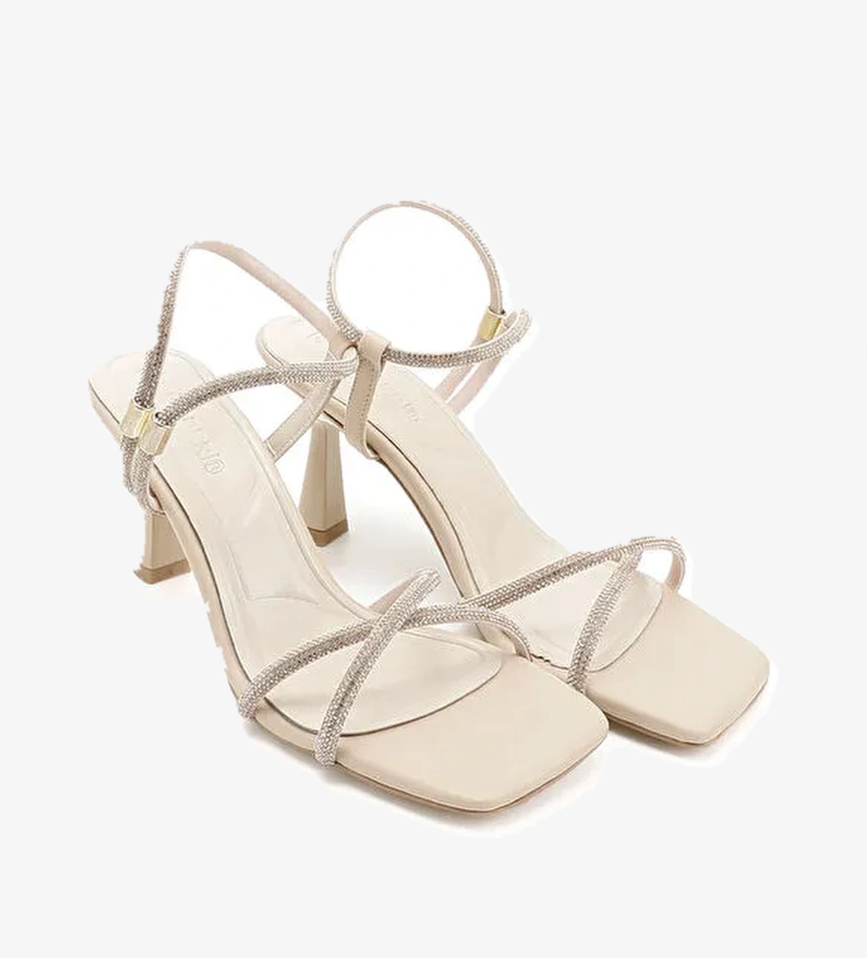 Kadın BRONZ Taşlı Bilekten Ayarlamalı Kadeh Ökçe Sandalet - Görsel 1