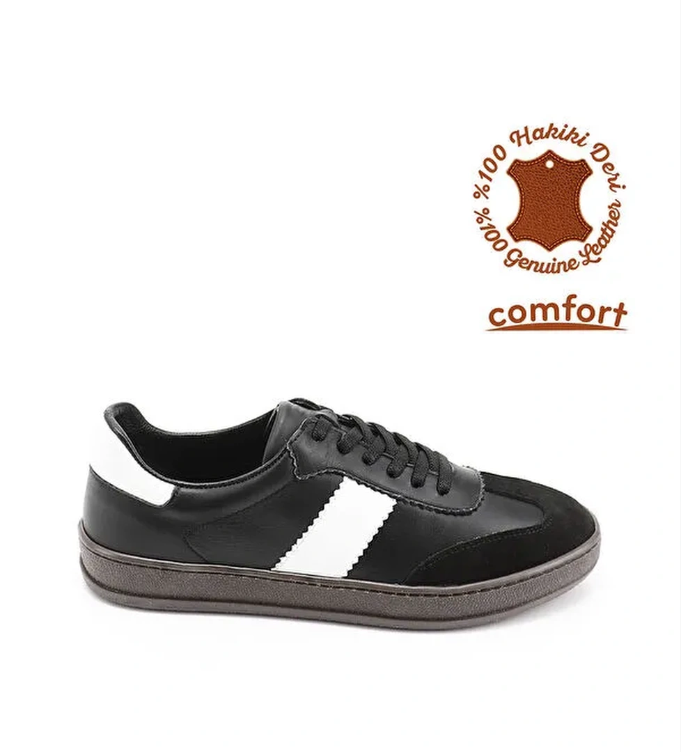 Kadın SİYAH Bağcıklı Hakiki Deri Sneaker - Görsel 1