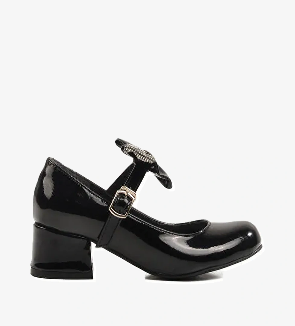 Siyah Fiyonk Kurdeleli Bantlı Kız Çocuk Babet 36 P - Görsel 1