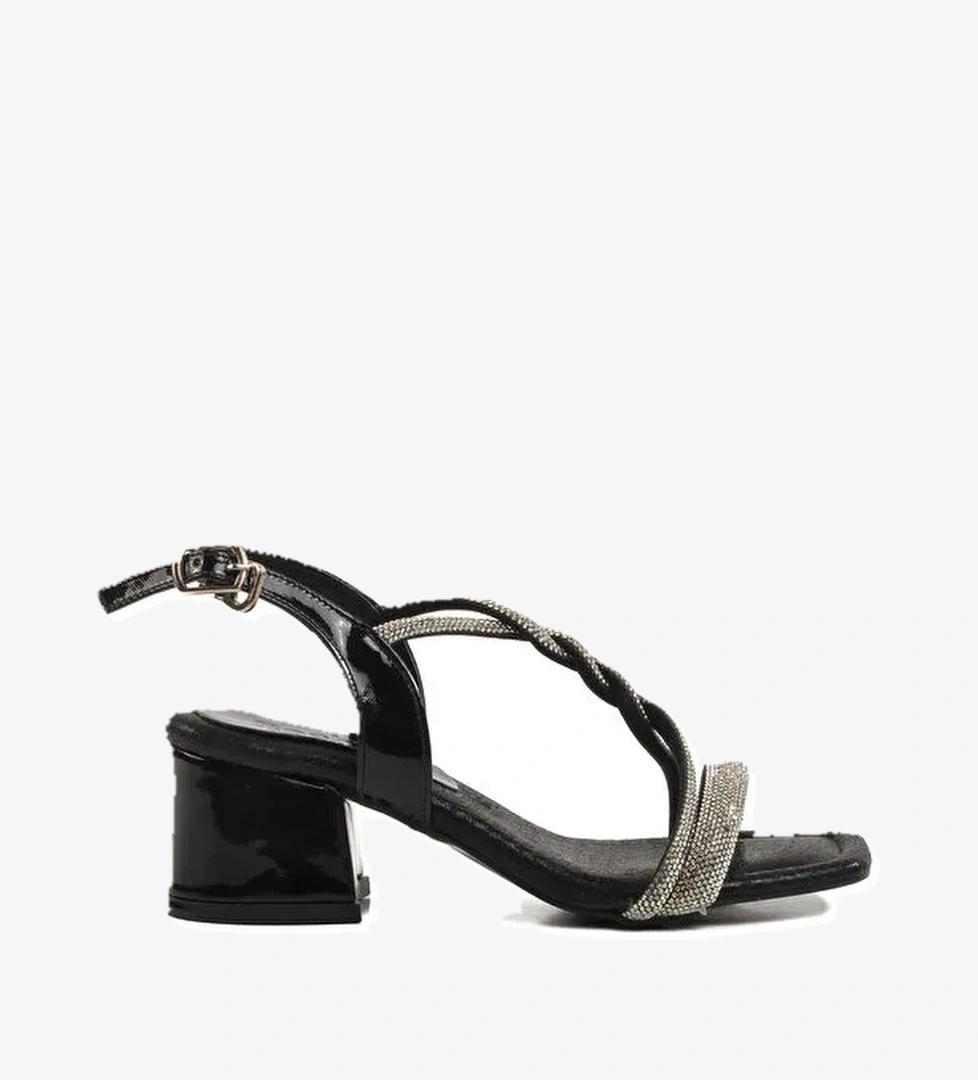 Siyah Kız Çocuk Taşlı Sandalet 07 F