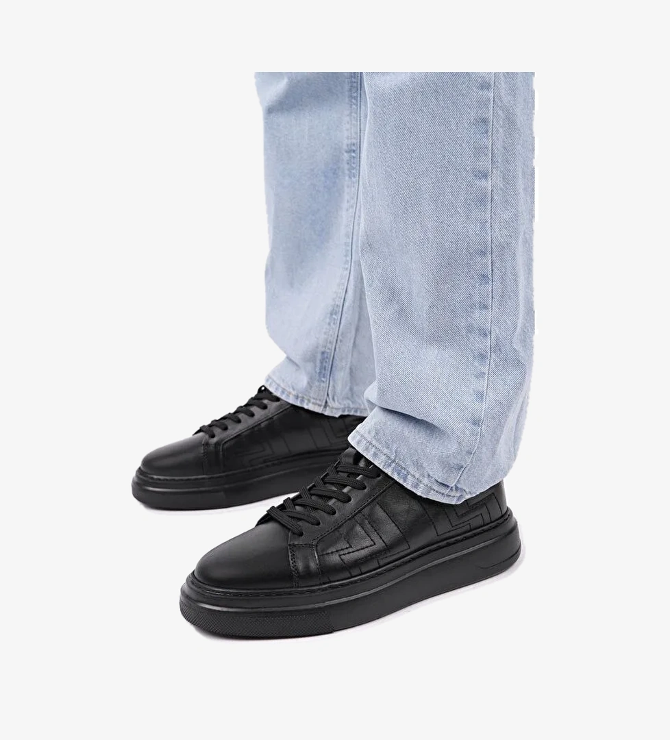 AGONY Kalın Taban Bağcıklı Hakiki Deri Erkek Günlük Sneaker Spor Ayakkabı - Görsel 1