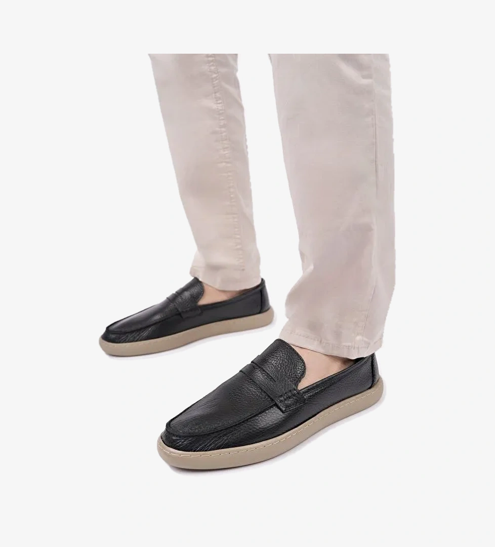 HARNAZ Bağcıksız Hakiki Deri Erkek Günlük Casual Ayakkabı - Görsel 1