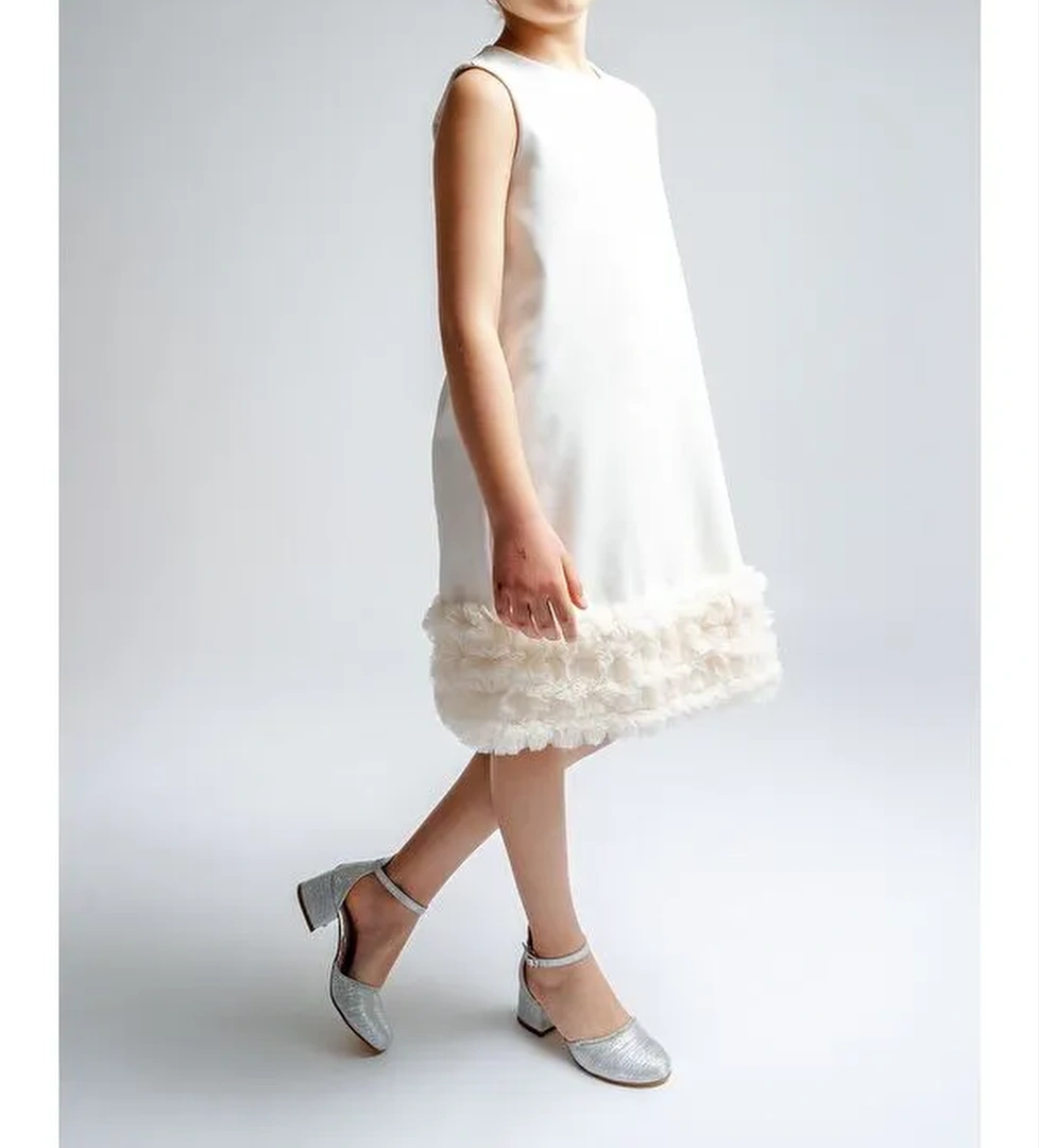 Kız Çocuk Gümüş Topuklu Tasarım Abiye Ayakkabı - Görsel 1