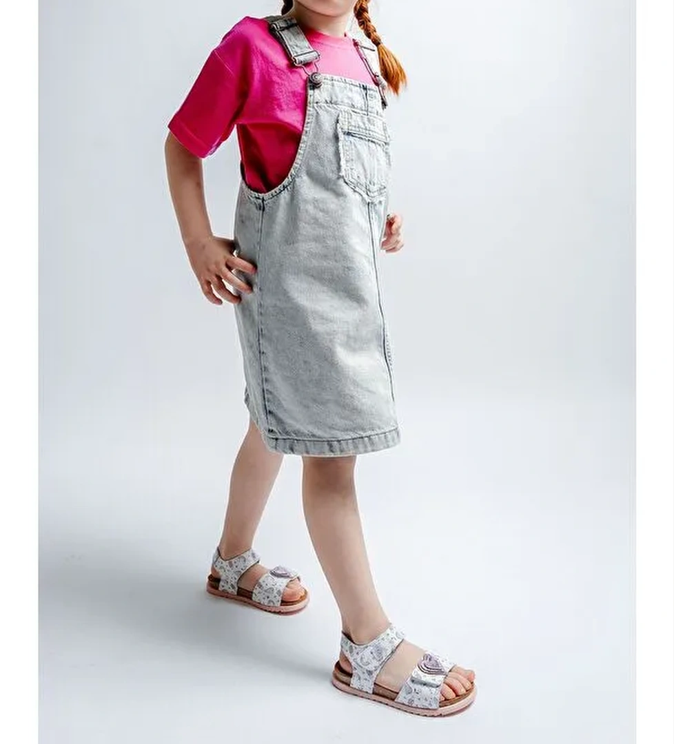 Kız Çocuk Beyaz Hakiki Deri Mantar Tabanlı Günlük Çocuk Sandalet - Görsel 1