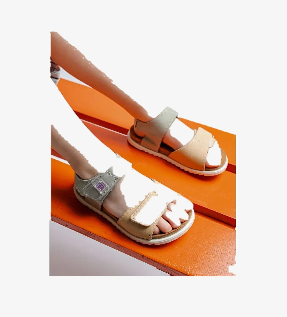 Mnpc Gri Mnpc Hakiki Deri Unisex Çocuk Mantar Tabanlı Günlük Çocuk Sandalet