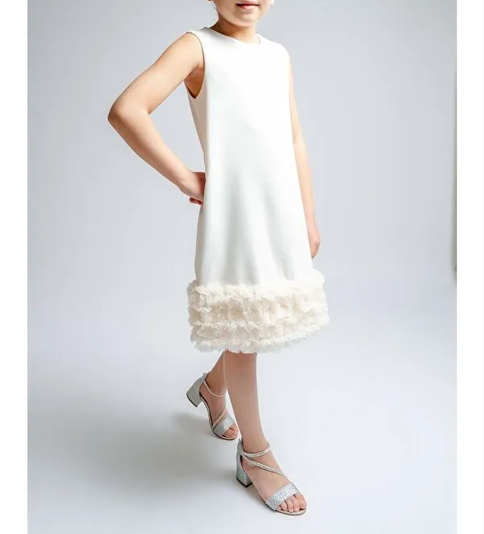 Kız Çocuk Gümüş Topuklu Simli Abiye Ayakkabı