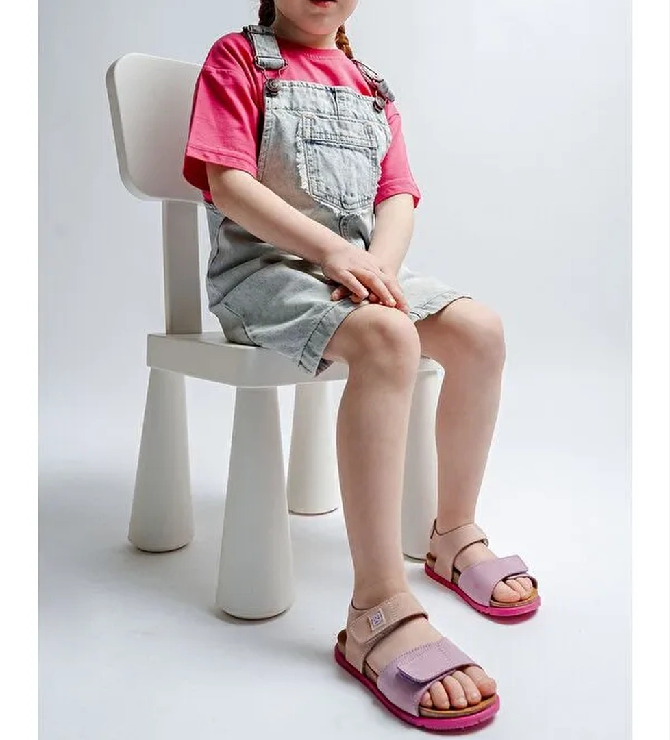 Mnpc Gri Mnpc Hakiki Deri Unisex Çocuk Mantar Tabanlı Günlük Çocuk Sandalet