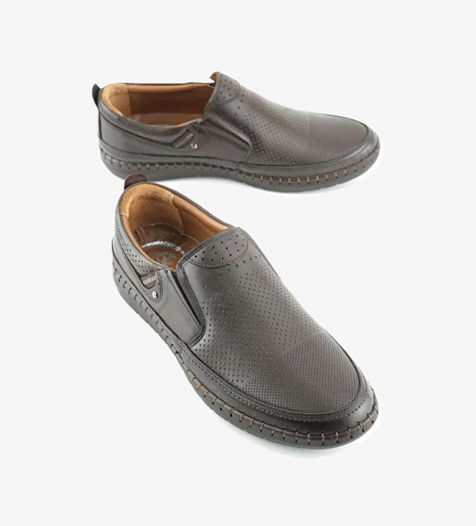 Erkek Yazlık İç Dış Hakiki Deri Ortopedik Rahat Taban Boğazdan Lastikli Esnek Günlük Ayakkabı