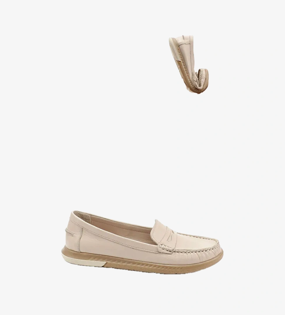 Kadin BEJ-TEN RENGI Rok Hakiki Deri Comfort Loafer