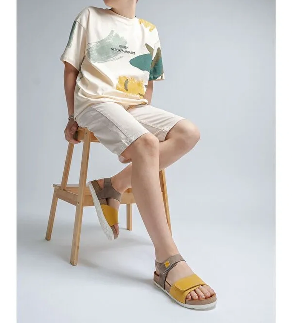 Mnpc Çok Renkli Mnpc Hakiki Deri Unisex Çocuk Mantar Tabanlı Günlük Çocuk Sandalet