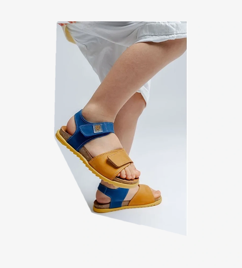 Mnpc Gri Mnpc Hakiki Deri Unisex Çocuk Mantar Tabanlı Günlük Çocuk Sandalet