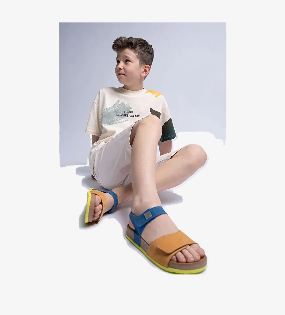 Mnpc Çok Renkli Mnpc Hakiki Deri Unisex Çocuk Mantar Tabanlı Günlük Çocuk Sandalet