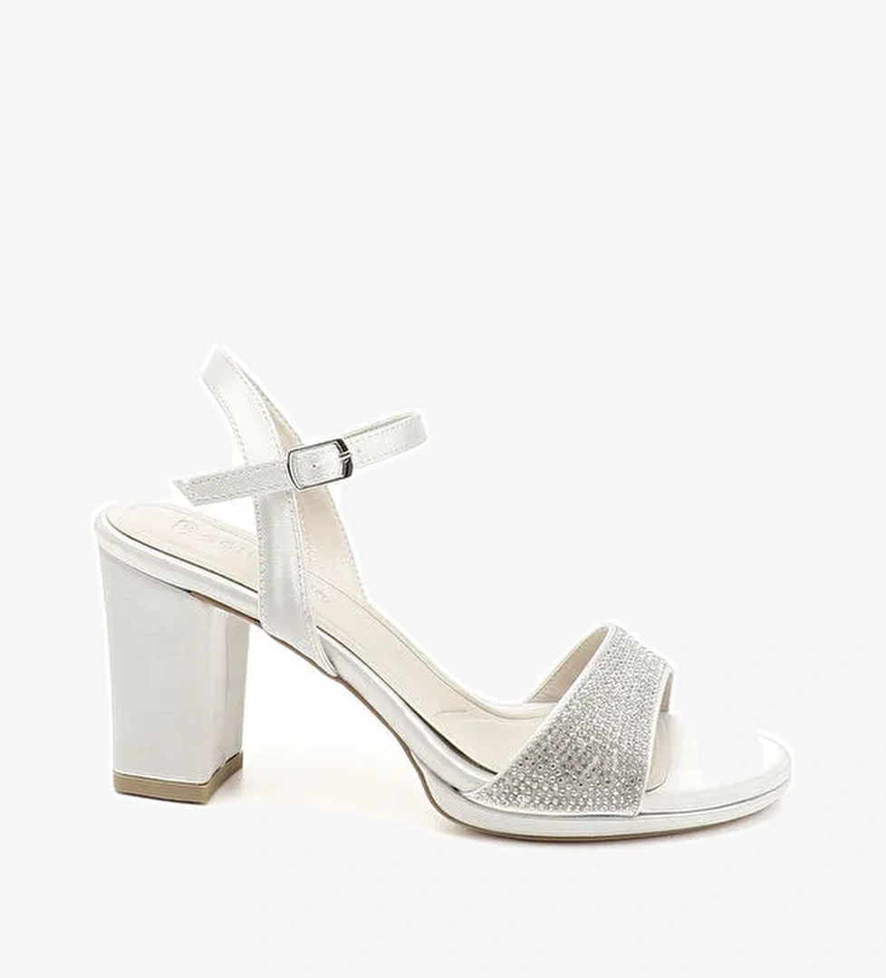 Kadın GÜMÜŞ Taşlı Bilekten Bağlı Platform Topuklu Sandalet