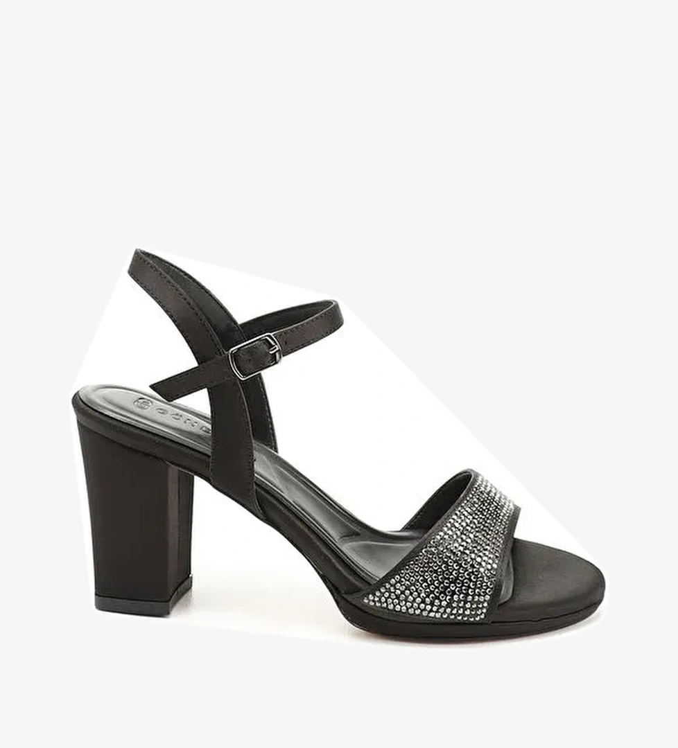 Kadın SİYAH Taşlı Bilekten Bağlı Platform Topuklu Sandalet - Görsel 1