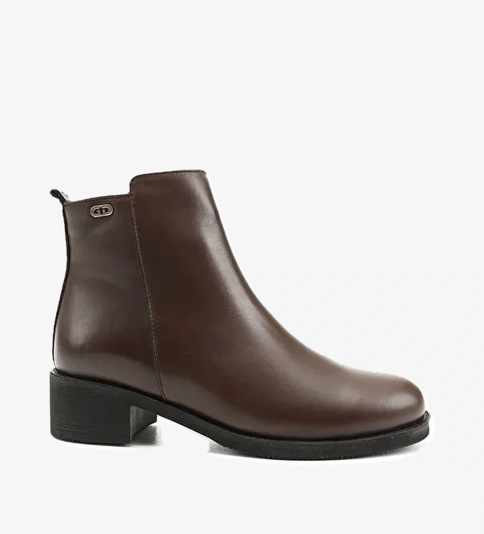 Kadın ORTA KAHVERENGİ Fermuarlı Kalın Topuklu Hakiki Deri Bot - Görsel 1