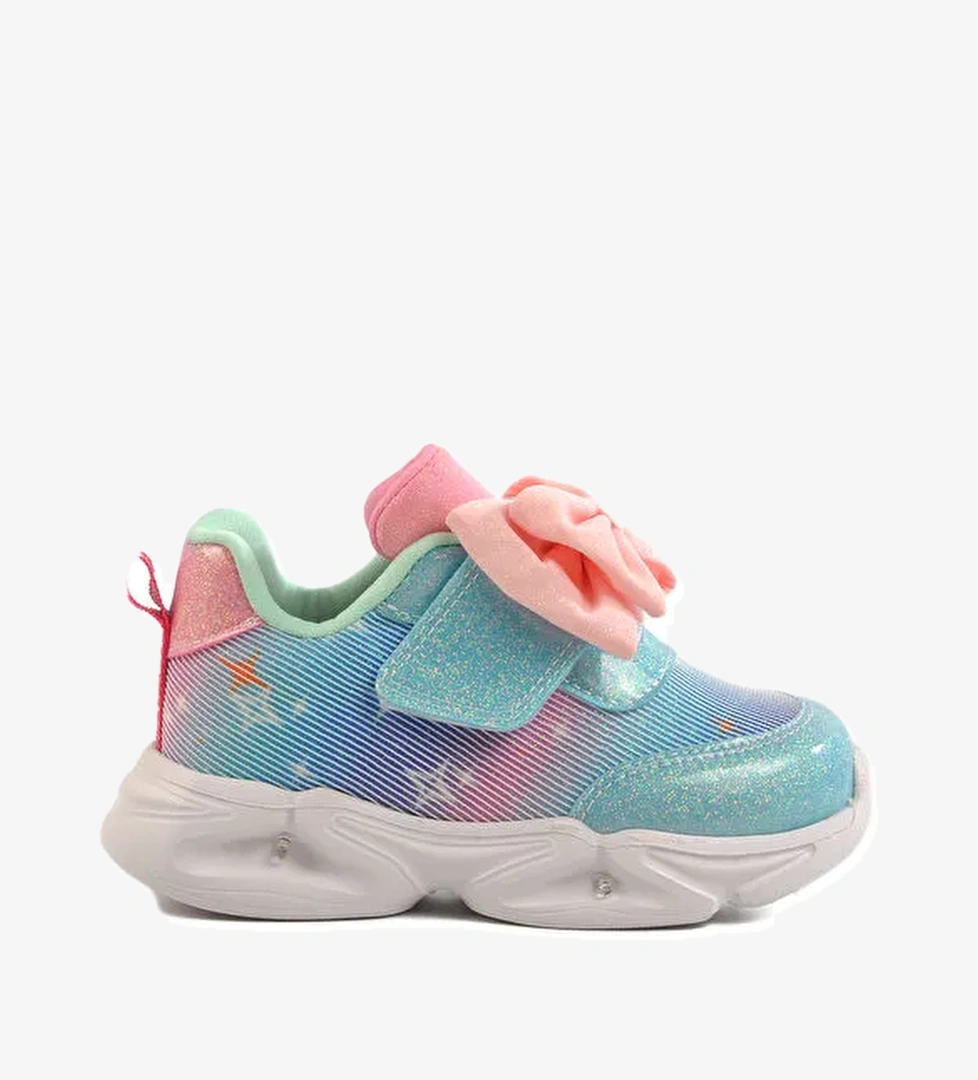 Turkuaz Cırtlı Işıklı Kız Çocuk Spor Ayakkabı 24002 B