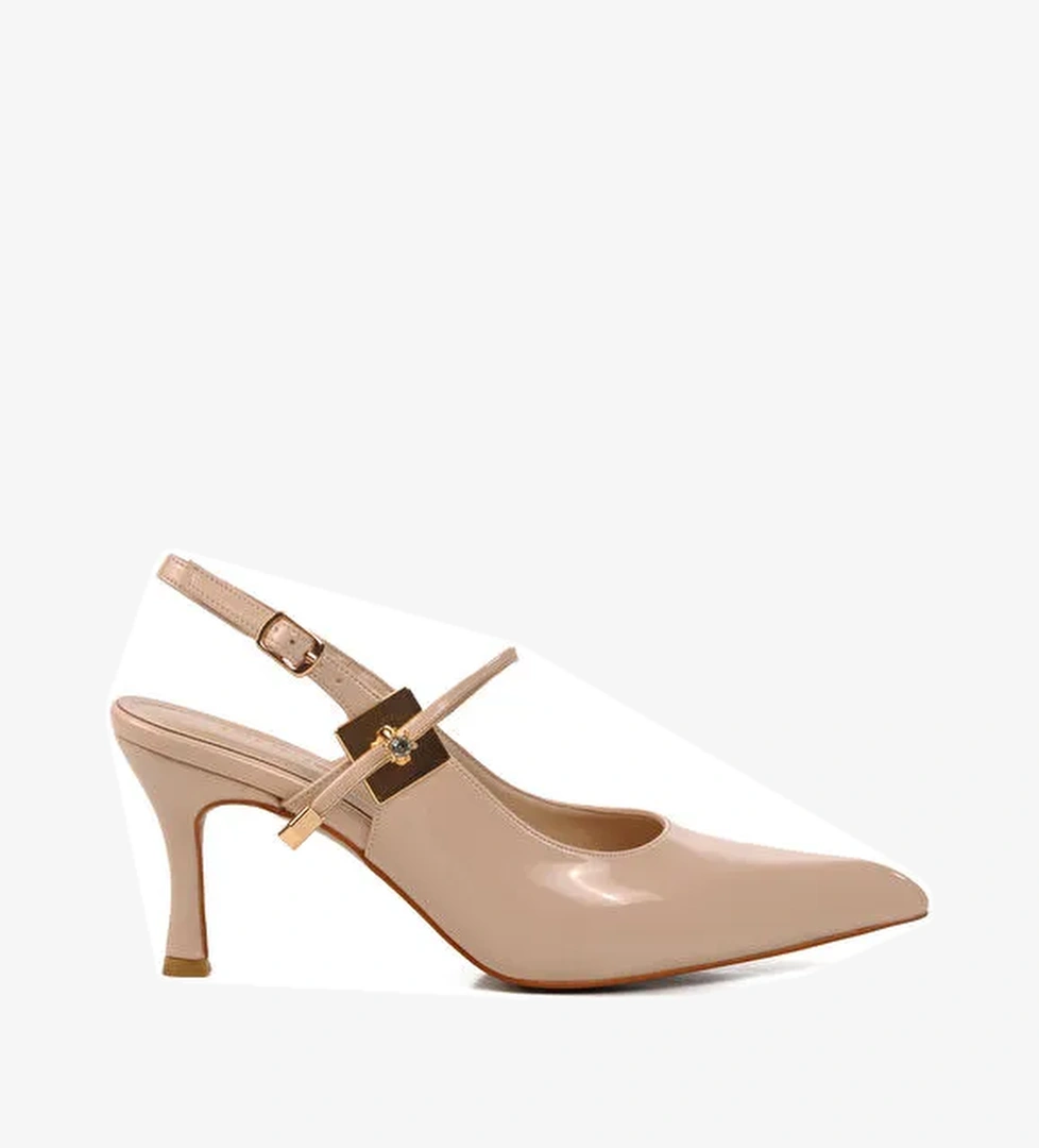 Bej İnce Topuklu Kadın Abiye Ayakkabı 658228 Z - Görsel 1