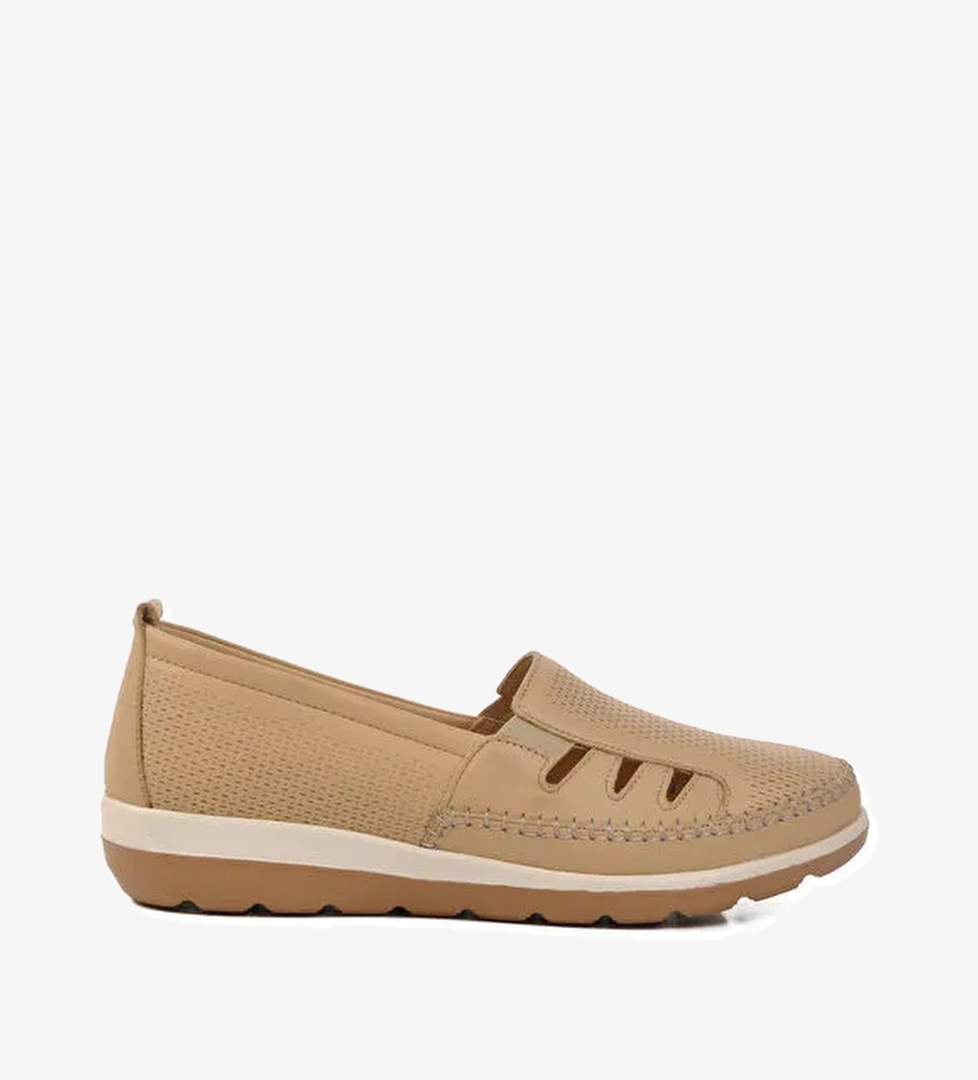 Bej Hakiki Deri Anatomik Kadın Casual Ayakkabı Z110 Z