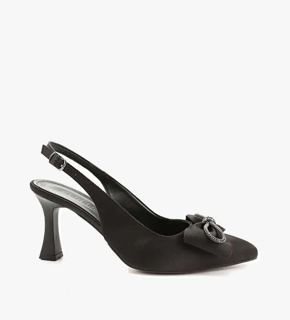 Kadın KOYU SİYAH Sivri Burun Kadeh Ökçe Arkası Açık Ayakkabı - Görsel 1