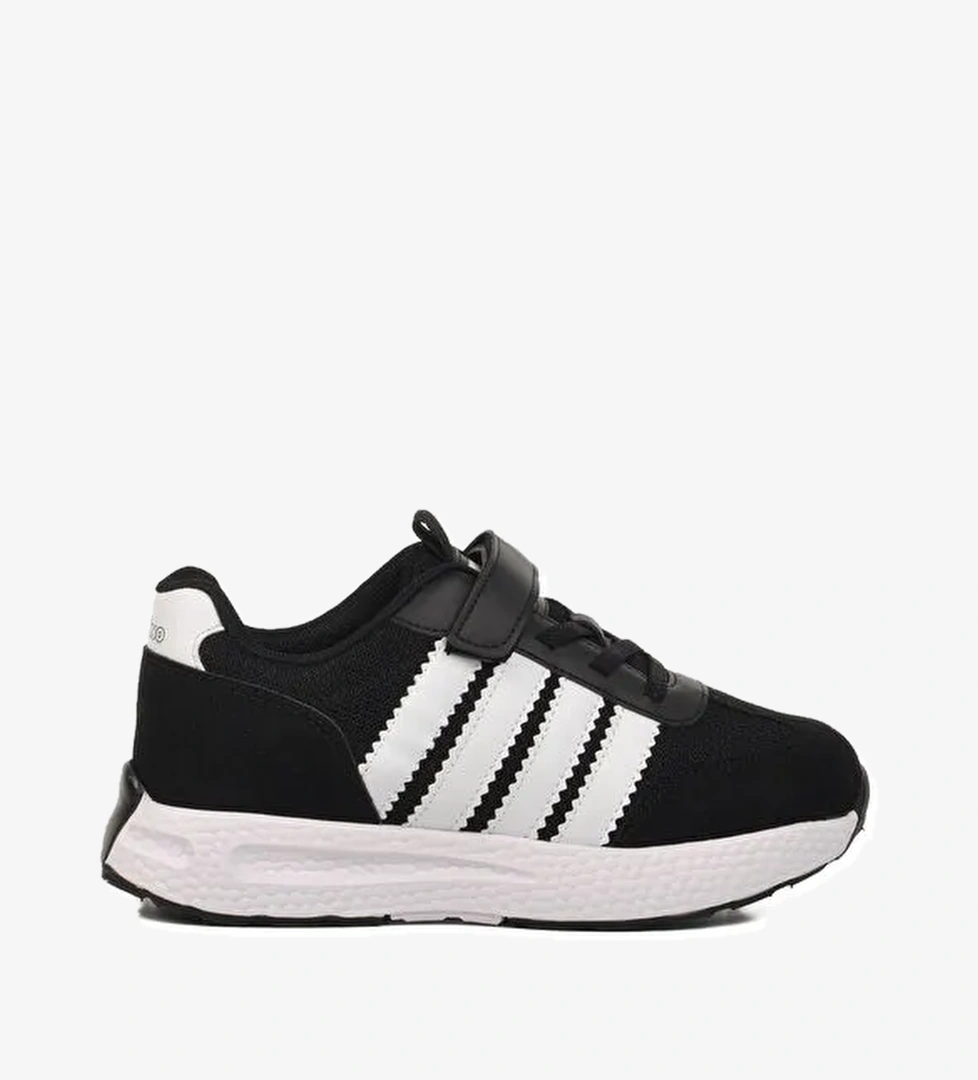 Siyah Beyaz Cırtlı Erkek Çocuk Spor Ayakkabı 1876 F