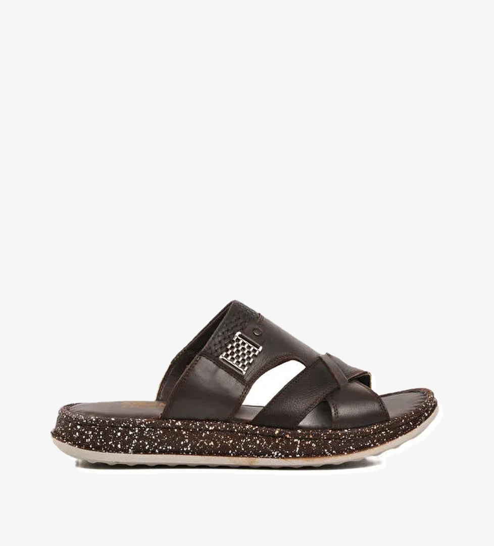 Kahve Hakiki Deri Erkek Terlik 2045 M - Görsel 1