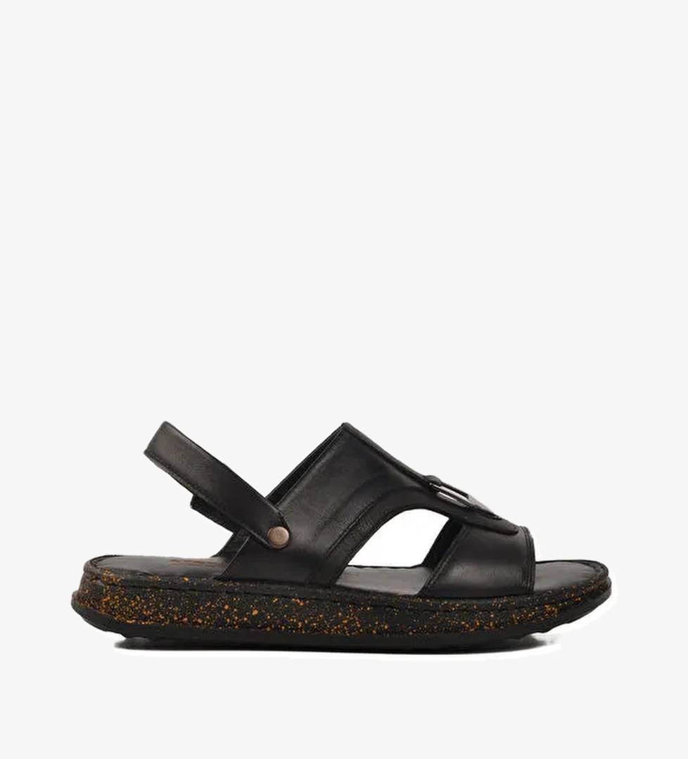 Siyah Hakiki Deri Erkek Sandalet 2050 M