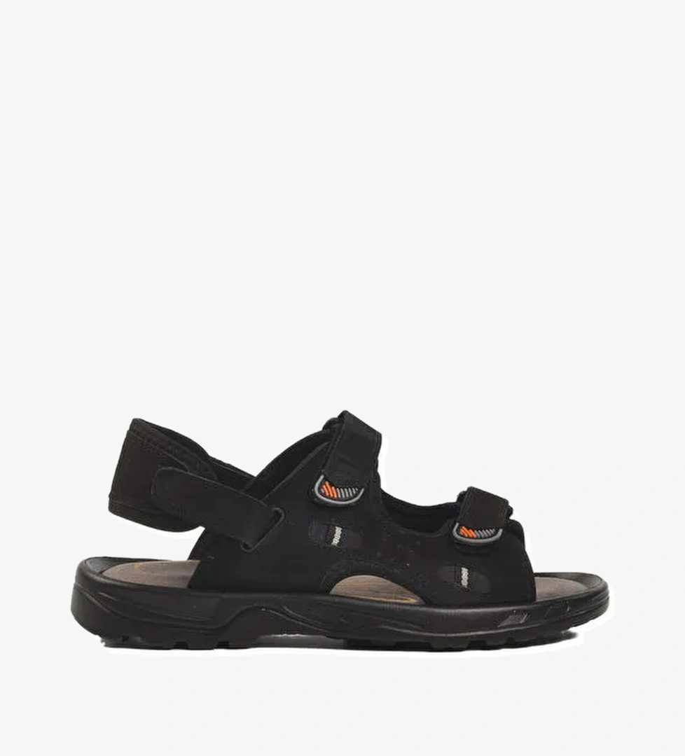 Siyah Nubuk Hakiki Deri Erkek Sandalet 1405 M