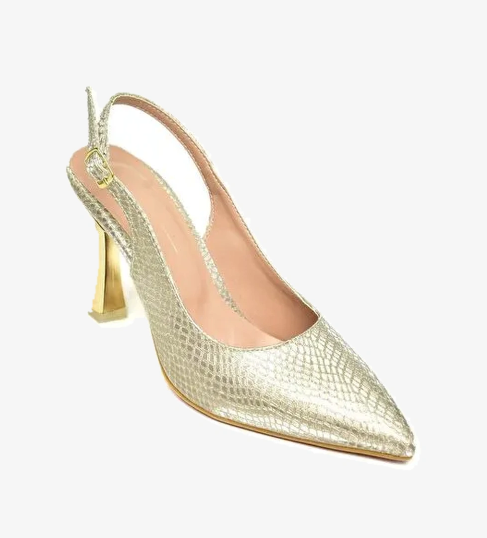 U6760892 Altın Kadın Topuklu Ayakkabı - Görsel 1